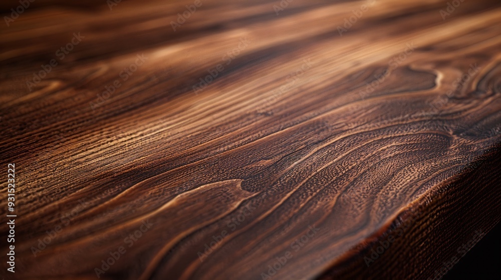 Leinwandbilder dark brown walnut wooden table corner at foreground used as product displayed isolated on background with clipping path perspective view of wood table showing edge of table : Generative AI