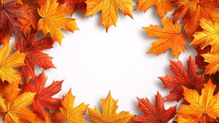 Fototapeta premium falling mapple leaves on autumn with copy space 