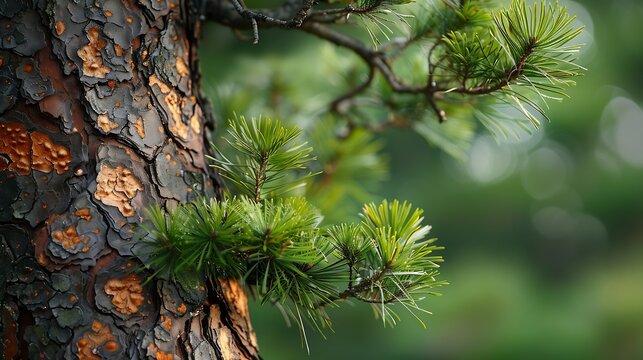 Japanese red pine Pinus densiflora It is characterized by its red bark and thin leaves and Matsutake mushruum a luxury food ingredient in Japan grows in forests of this tree : Generative AI