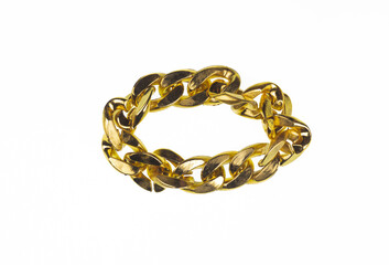 gold plastic chain bracelet isolated on white background