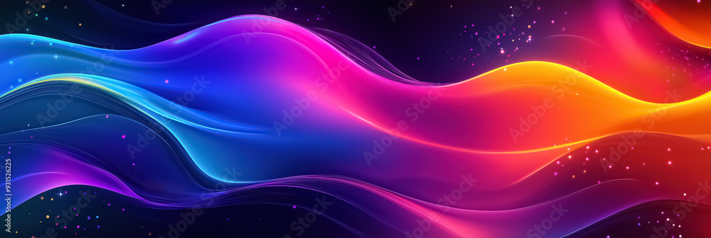 Poster an abstract, multicolored gradient background with fluid holographic elements