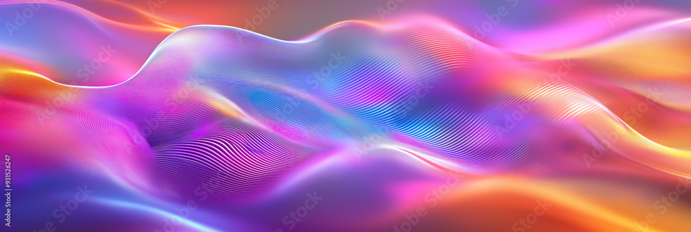 Poster an abstract, multicolored gradient background with fluid holographic elements