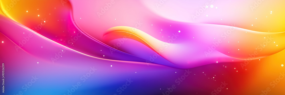 Poster a summer-themed abstract background with a multicolored gradient, featuring fluid holographic effect