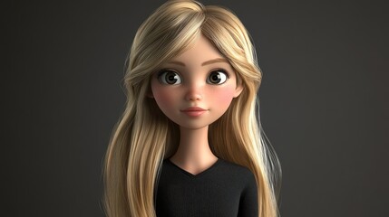 Fototapeta premium 3D Cartoon of a Young Beautiful Blonde Girl in a Studio with a Gray Background