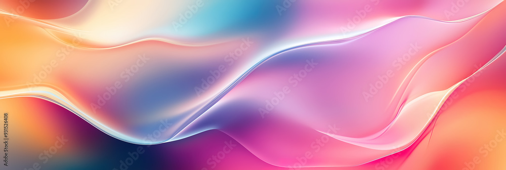 Poster a blurred summer abstract background featuring a multicolored gradient with fluid holographic effect