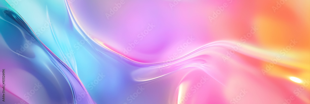 Poster a blurred summer abstract background featuring a multicolored gradient with fluid holographic effect