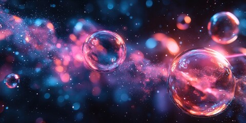 Abstract Bubble Universe with Pink and Blue Nebulae