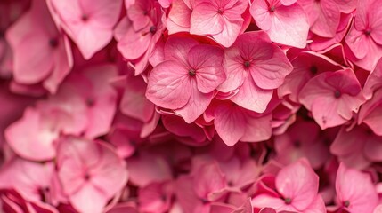 Fototapeta premium A close-up of pink hydrangeas in full bloom, creating a lush and vibrant floral display