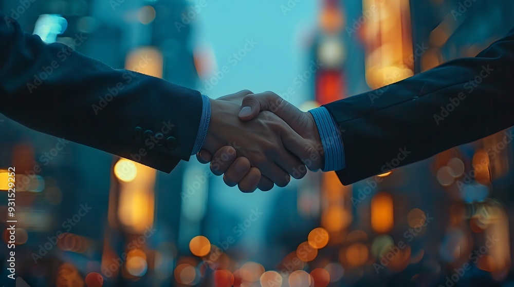 Poster business people handshake and corporate deal with support for b2b merger teamwork or hiring partners