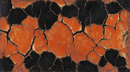 Eerie Decay - Textured Background of Cracked and Peeling Surfaces in Orange and Black Tones Resembling Pumpkin Skin