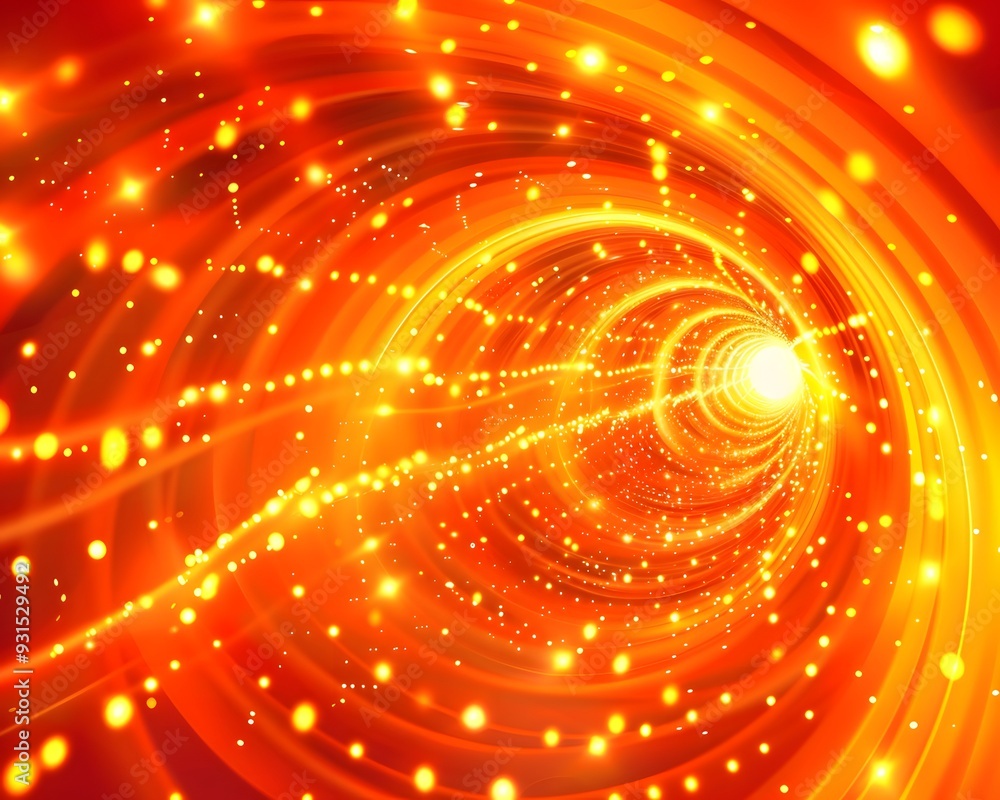 Poster abstract orange glowing background with swirling light particles and bokeh lights
