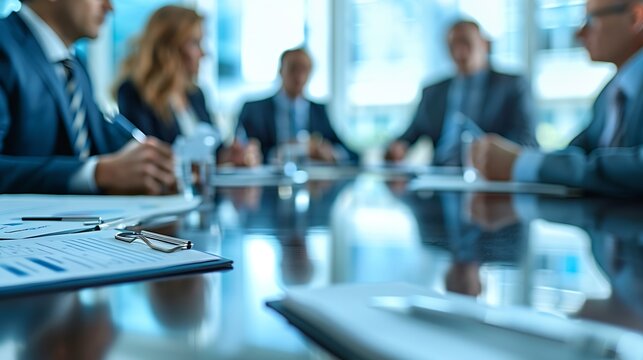 team businessmen are meeting with board of directors  discuss investing real estate and discussing budgets and operating results at meeting business consultant attending meeting with c : Generative AI