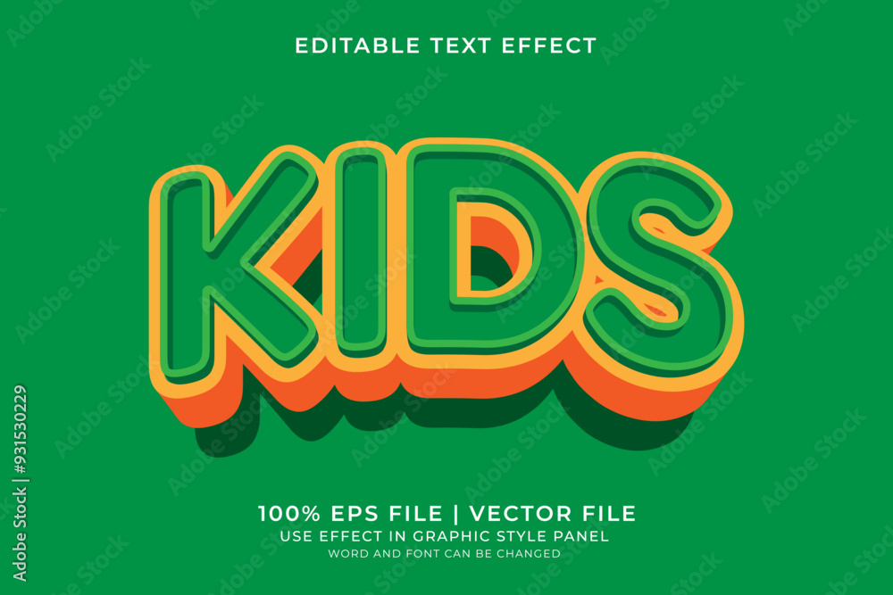 Poster 3d kids style text effect editable vector. colorful text effect