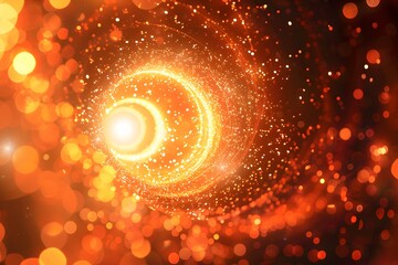 Fototapeta premium Abstract orange glowing background with swirling light particles and bokeh lights