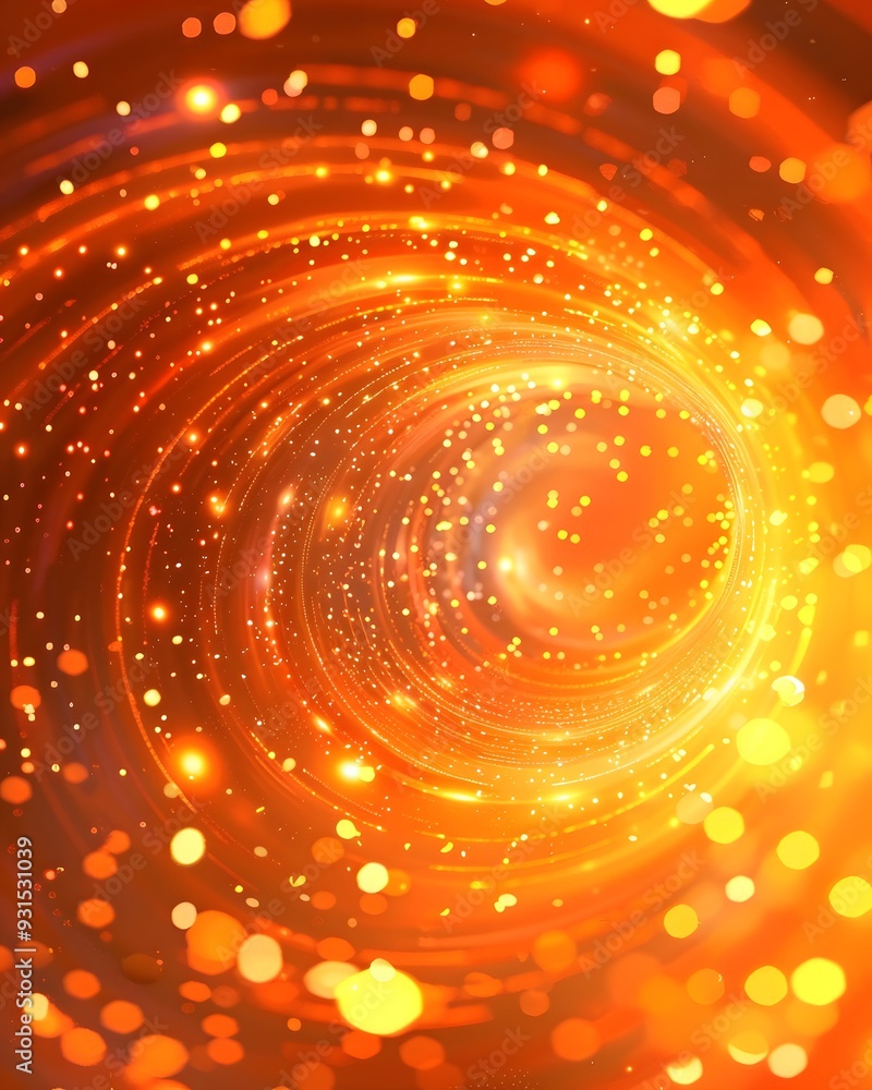 Poster abstract orange glowing background with swirling light particles and bokeh lights