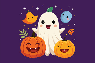 Best CUTE  ghost pumpkin   Art Illustrations vector 6.eps