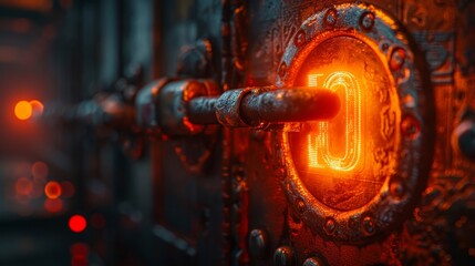 Glowing Number 10 on an Industrial Gauge A Close-Up of Weathered Metal and Industrial Design