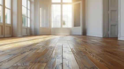 Interior of new apartment empty living room wooden floor : Generative AI