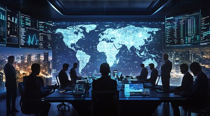 Modern Corporate Office with Data Analysis Dashboard