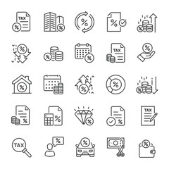 TAX thin line icons collection. Editable stroke. For website marketing design, logo, app, template, ui, etc. Vector illustration.