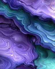 Fototapeta premium Enigmatic Potion Vortex - Abstract Background of Flowing Greens and Purples with Glowing Embers | Mesmerizing Liquid Textures Artwork