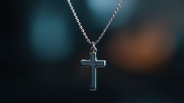 Elegant silver cross necklace against a blurred background, symbolizing faith and spirituality with a modern touch.