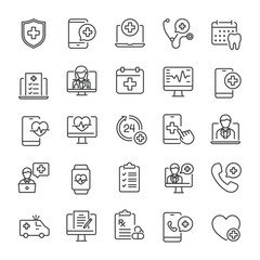 Digital healthcare line icons collection. Editable stroke. For website marketing design, logo, app, template, ui, etc. Vector illustration.