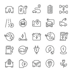 Electric car line icons collection. Editable stroke. For website marketing design, logo, app, template, ui, etc. Vector illustration.