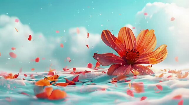 a flower faling from the sky,