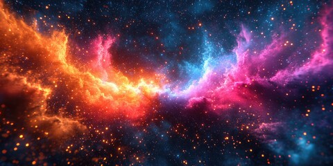 Naklejka premium Cosmic Nebula with Orange and Blue Gas Clouds