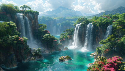 Lush Tropical Waterfall Landscape