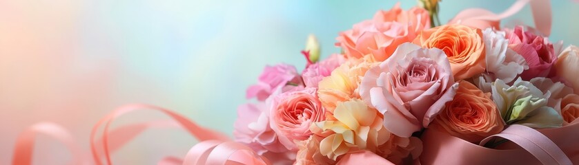 Soft pastel anniversary bouquet with vintage inspired ribbons