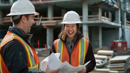 Obraz premium The engineers collaborating on site