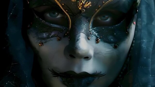 Video recreation of woman eyes behind a venetian carnival mask	
