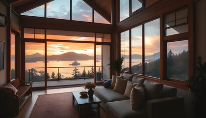 Fototapeta premium Living room with beautiful view in japanese house interior background. 