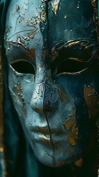 Video Vertical tenebrist recreation of a broken venetian carnival mask