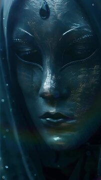Video vertical recreation of eyes behind a venetian carnival mask	
