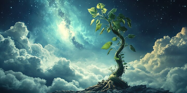 giant beanstalk growing into the sky