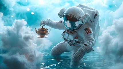 Fototapeta premium Ethereal Astronaut Tableau Levitating in Surreal Dreamlike Void
