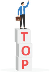 a man in a business suit stands on the letters, top manager,

