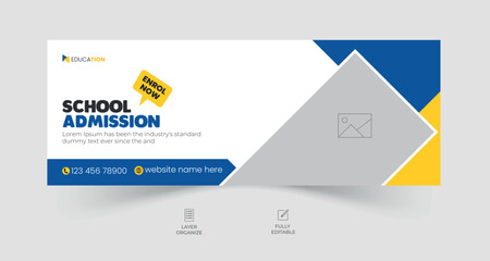 School admission facebook cover design, back-to-school social media banner, online education timeline cover ads template.