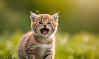Obraz premium Cute kitten with its mouth open wide, meowing
