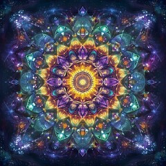 Fototapeta premium Radiant Mandala of Divine Geometric Patterns and Mesmerizing Kaleidoscopic Symmetry