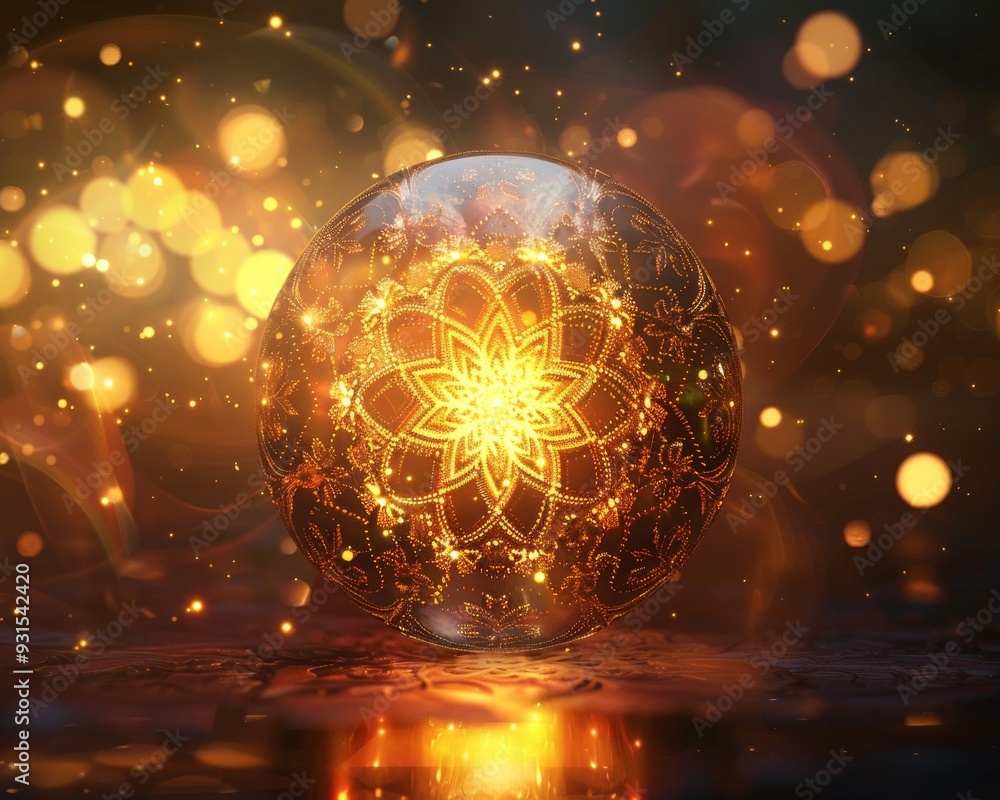 Poster abstract digital particles have been added to this futuristic glowing sphere to create a sci-fi and 