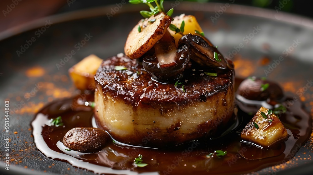 Poster exquisite potato confit and mushroom truffle fine dining this highquality image captures the artistr