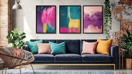 Set of three art posters with abstract design