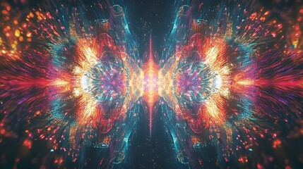 Mesmerizing Fireworks Display with Fractal Patterns and Shimmering Cosmic Trails in Dreamlike