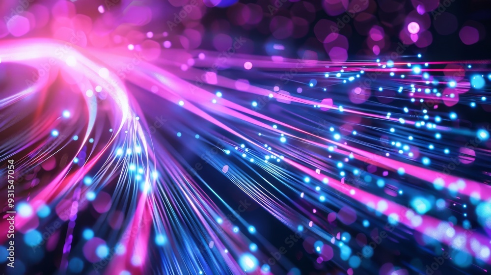 Poster abstract illustration of information flow with dynamic technology background for tech projects and d