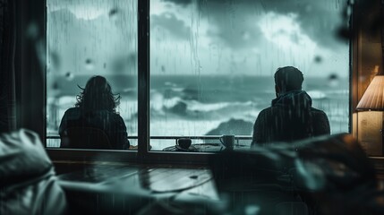 people on the pier , person on the night , person wathing tv ,person on the garden ,sunset in the airport ,perople on the beach ,couple in cafe remote control panel , 