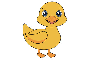 Duck Vector Illustration | Linocut, Kawaii, Cartoon, Clipart, Line Art Design.